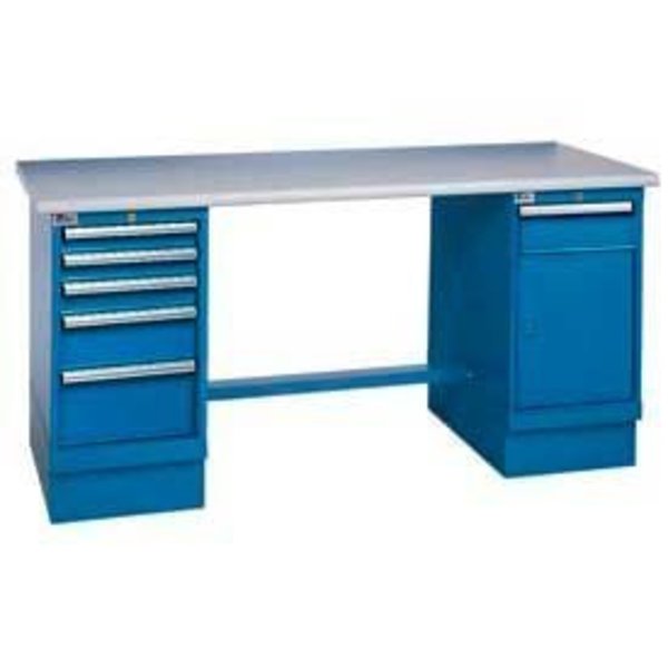 Global Equipment 72x30 Safety Plastic Pedestal Workbench with 5 Drawers   Cabinet 253861